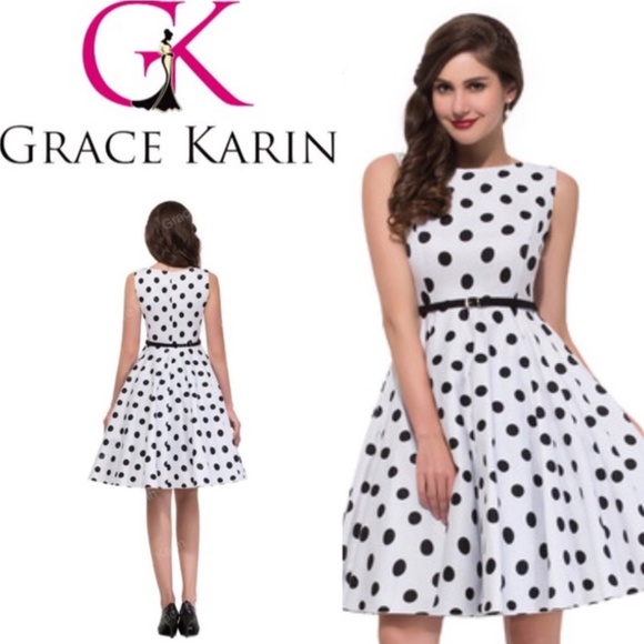 White with Black polka dot Dress - Picture 6 of 6